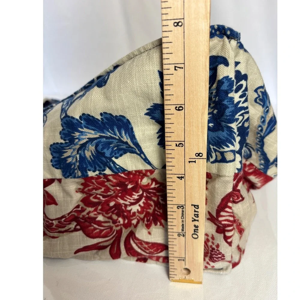 Floral Chintz Toile Canvas Tote Bag Blue Red White Reversible Large Handmade